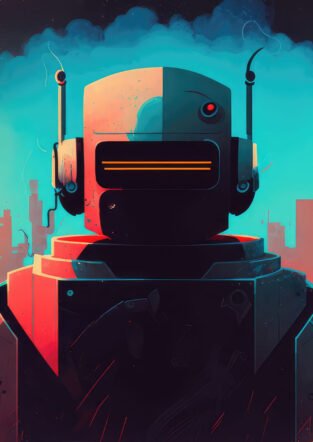 2D Robot Cartoon-Styled Lofi Hip Hop Instrumental Album Cover Ar